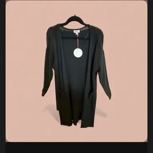 Umgee Black Open-Front Long Cardigan